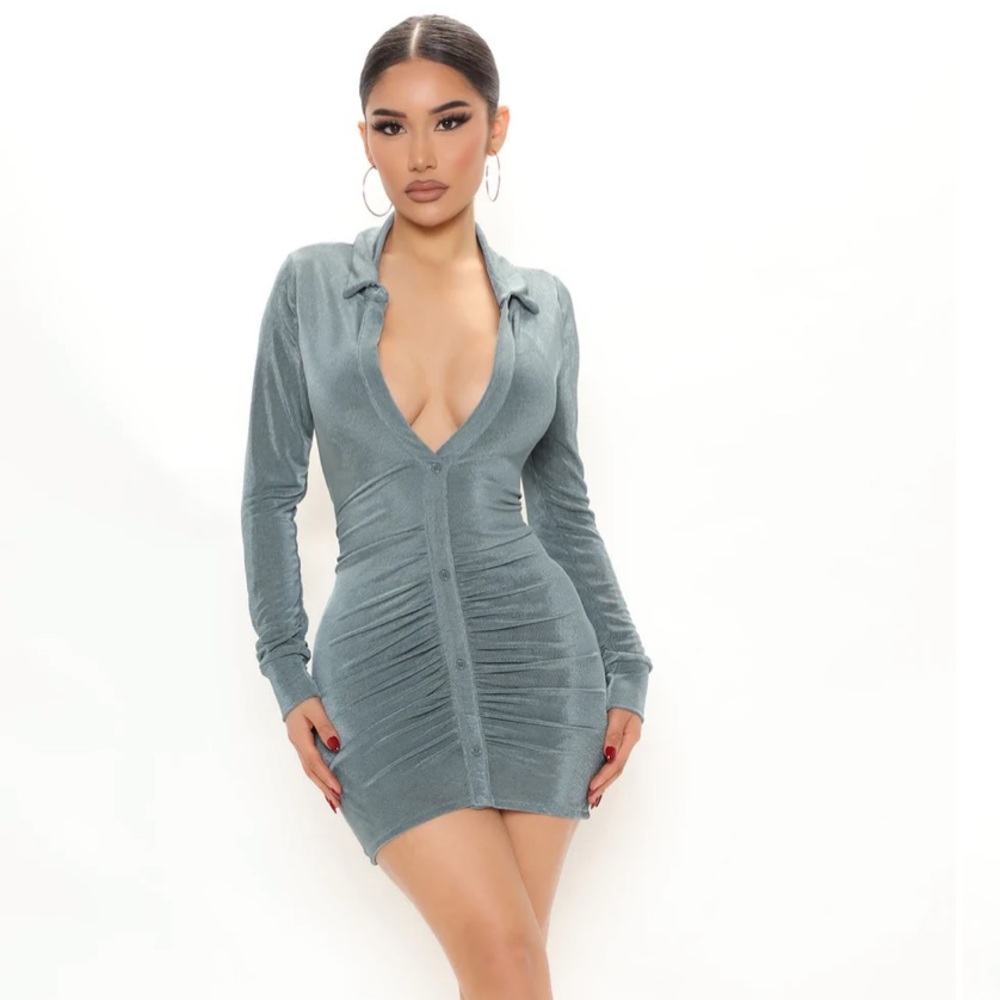 Petite Sunny Slinky Shirt Dress-Teal